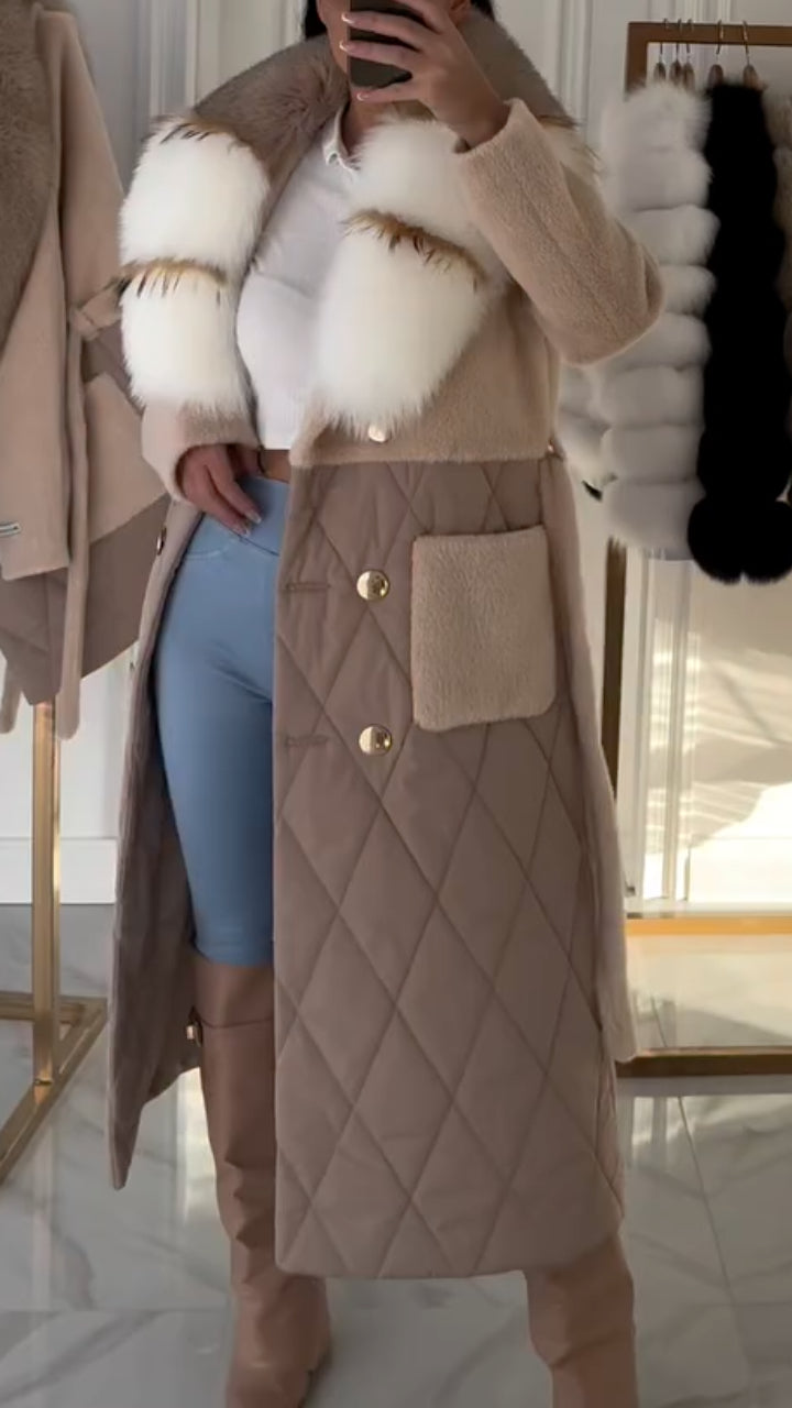 Faux Fur Collar Quilted Long Winter Coat