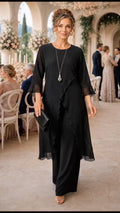 Black Chiffon Overlay Formal Pant Set