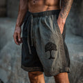 Men's Retro Viking Tree Of Life Celtic Knot Art Color Blocking Linen Shorts