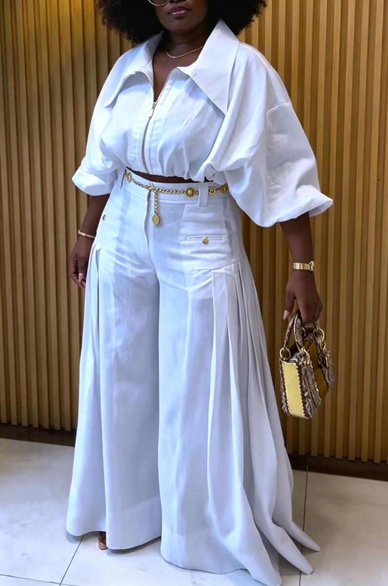 Women's Collar Shirt+ Wide Leg Pants Casual Suit