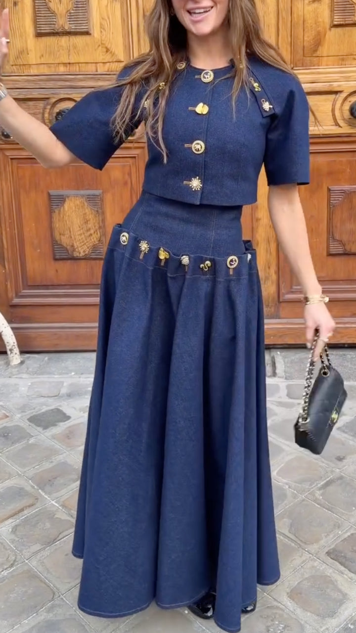 Dark Blue Denim 2 Piece Set