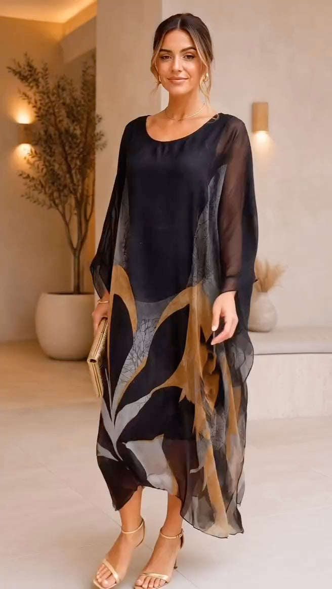 Abstract Print Chiffon Loose Maxi Dress
