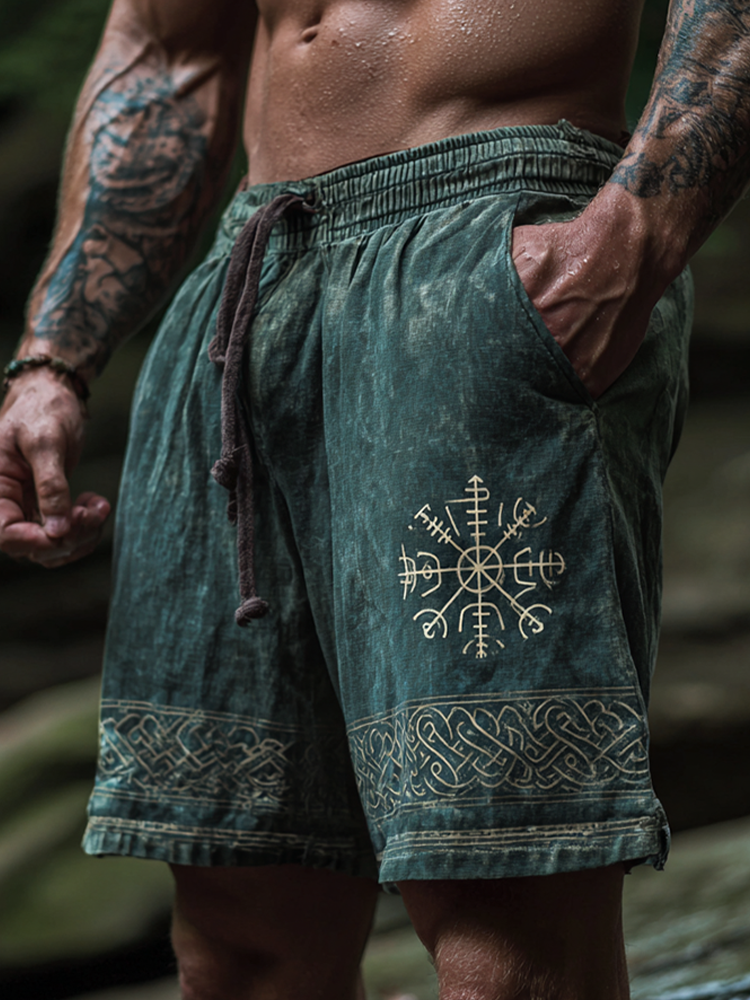 Vintage Viking Style Celtic Knot Design Men's Linen Shorts